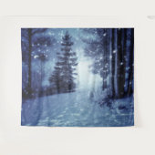 Blauwe Moonlit Magische Bos Winter Scène Wandkleed (Voorkant (horizontaal))