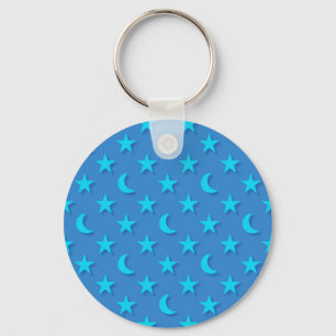 Blauwe moons en sterpatroon sleutelhanger