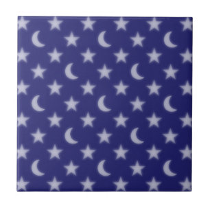 Blauwe moons en sterpatroon tegeltje