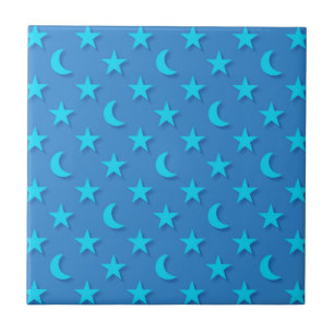 Blauwe moons en sterpatroon tegeltje