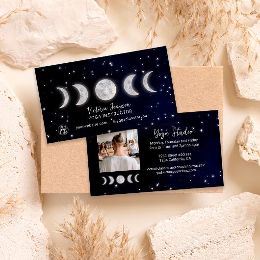 Blauwe moonster Yoga-docent studioleraar Visitekaartje