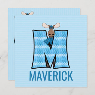 Blauwe Moose Letter M Kids Birthday Party Kaart