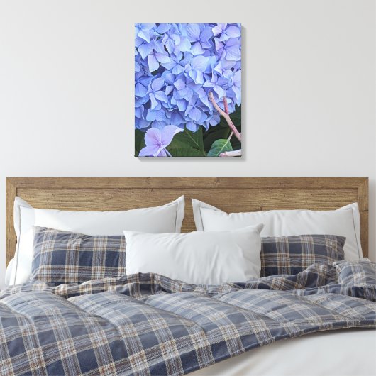 Blauwe Mophead Hortensia Bloei Bloem Canvas Afdruk (Insitu (Slaapkamer))