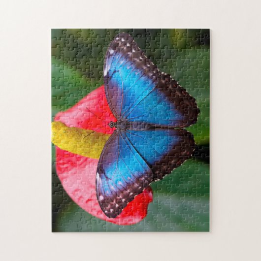 Blauwe Morfofalter Butterfly. Legpuzzel (Verticaal)