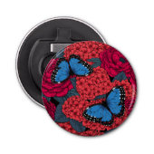 Blauwe morfotuin button flesopener (Voorkant)