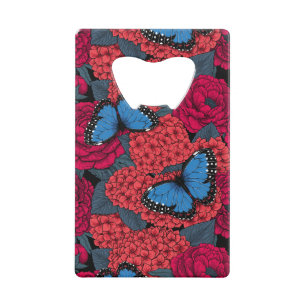 Blauwe morfotuin creditkaart flessenopener