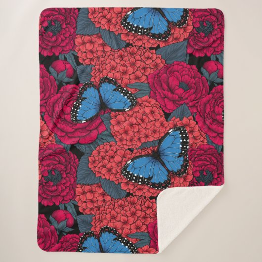 Blauwe morfotuin sherpa deken (Voorkant)