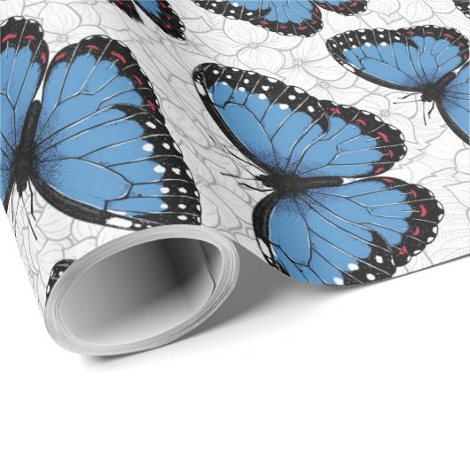 Blauwe morfovlinder cadeaupapier (Rol Hoek)