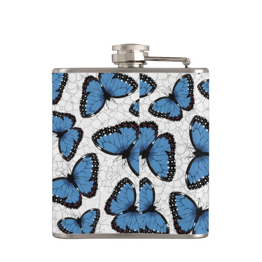 Blauwe morfovlinder heupfles (Achterkant)