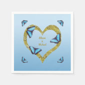Blauwe morfovlinder met gouden hart servet (Voorkant)