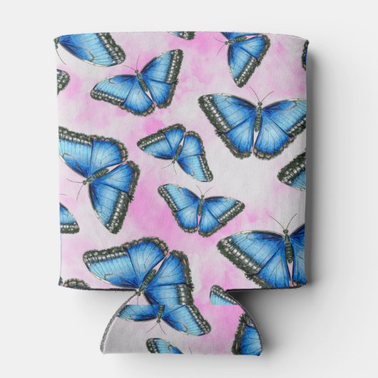 Blauwe Morfovlinder op roze wolken Illustratie Blikjeskoeler (Achterkant)