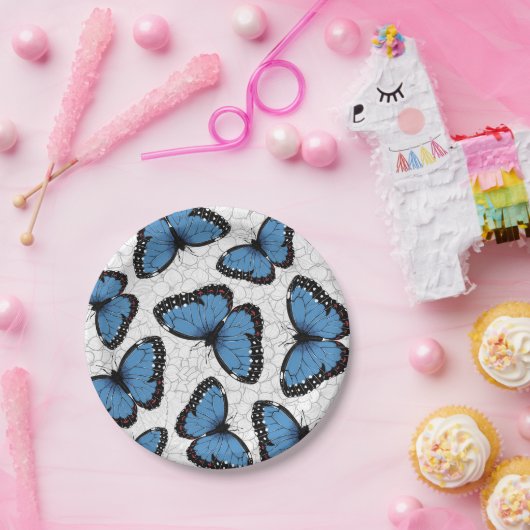 Blauwe morfovlinder papieren bordje (Feest)