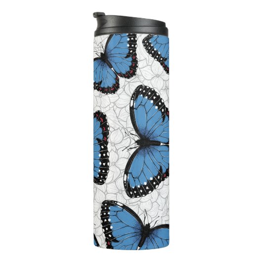 Blauwe morfovlinder thermosbeker (Geroteerd rechts)