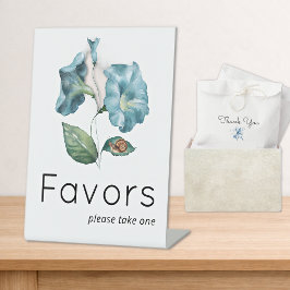 Blauwe Morning Glory Baby Shower Favoritgeschenken Reclamebord Met Voetstuk