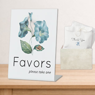 Blauwe Morning Glory Baby Shower Favoritgeschenken Reclamebord Met Voetstuk