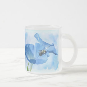 Blauwe morning Glory en Bumblebee Matglas Koffiemok