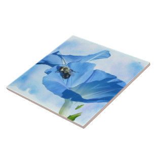 Blauwe morning Glory en Bumblebee Tegeltje