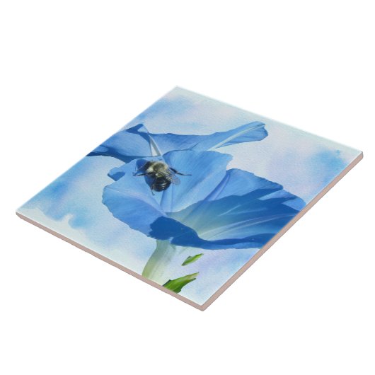 Blauwe morning Glory en Bumblebee Tegeltje (Zijkant)
