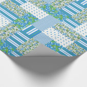 Blauwe Morning Glory Faux Patchwork Wrapping Paper Cadeaupapier (Hoek)