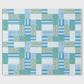 Blauwe Morning Glory Faux Patchwork Wrapping Paper Cadeaupapier (Vlak)