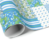 Blauwe Morning Glory Faux Patchwork Wrapping Paper Cadeaupapier (Rol Hoek)