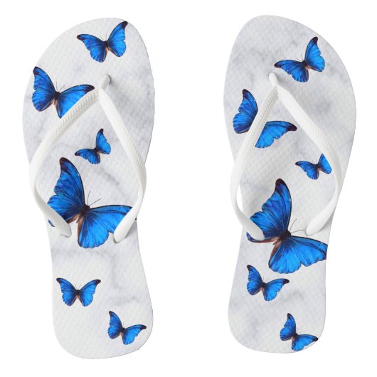 Blauwe Morpho Butterflies in vlucht gemarmerd Teenslippers (Voetbed)