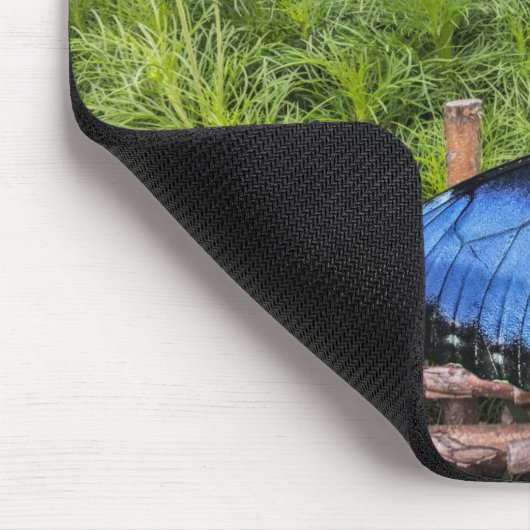 Blauwe Morpho Butterfly Rustiek Ontwerp Muismat (Hoek)