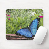 Blauwe Morpho Butterfly Rustiek Ontwerp Muismat (Met muis)