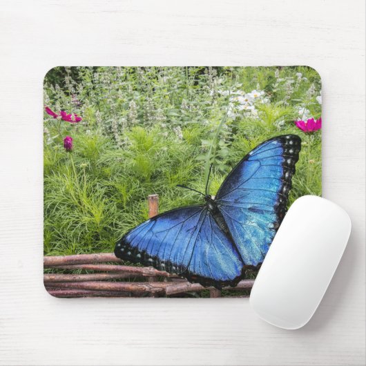 Blauwe Morpho Butterfly Rustiek Ontwerp Muismat (Met muis)