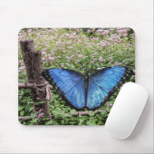 Blauwe Morpho Butterfly Rustiek Ontwerp Muismat (Met muis)
