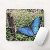 Blauwe Morpho Butterfly Rustiek Ontwerp Muismat (Met muis)