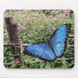 Blauwe Morpho Butterfly Rustiek Ontwerp Muismat