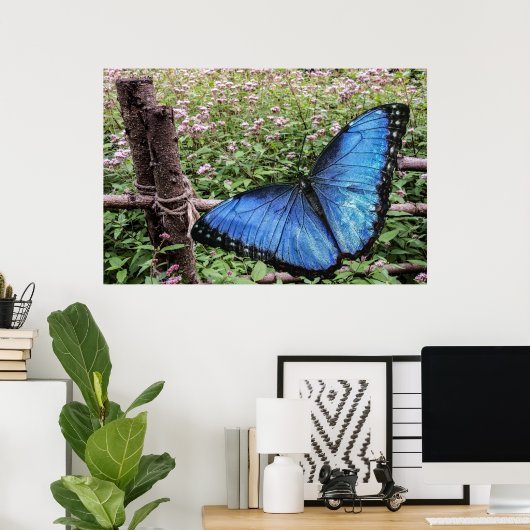 Blauwe Morpho Butterfly Rustiek Ontwerp Poster (Thuiskantoor)
