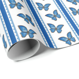 Blauwe Morpho Streep Cadeaupapier
