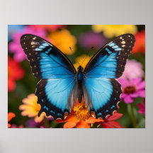 Blauwe Morpho Vlinder Bloemige Botanische Foto Kun