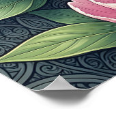 Blauwe Morpho Vlinder Bloemige Botanische Kunst Po Poster (Hoek)