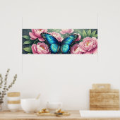 Blauwe Morpho Vlinder Bloemige Botanische Kunst Po Poster (Keuken)