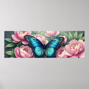 Blauwe Morpho Vlinder Bloemige Botanische Kunst Po Poster