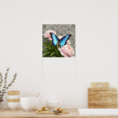Blauwe Morpho Vlinder Bloemrijke Botanische Kunst Poster (Keuken)
