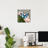 Blauwe Morpho Vlinder Bloemrijke Botanische Kunst Poster (Thuiskantoor)