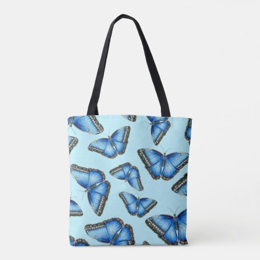 Blauwe Morpho Vlinder Illustratie Tote Bag (Achterkant)