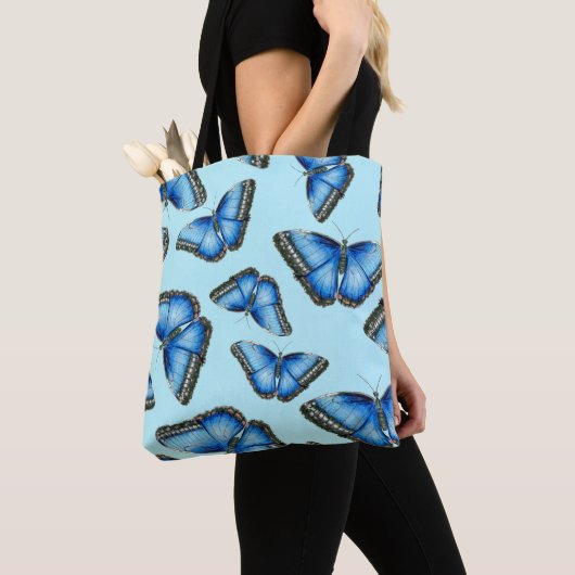 Blauwe Morpho Vlinder Illustratie Tote Bag (Dichtbij)