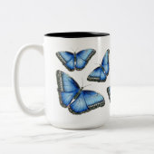 Blauwe Morpho Vlinder Illustratie Tweekleurige Koffiemok (Links)