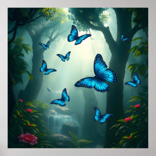 Blauwe Morpho vlinder in het regenwoud Poster