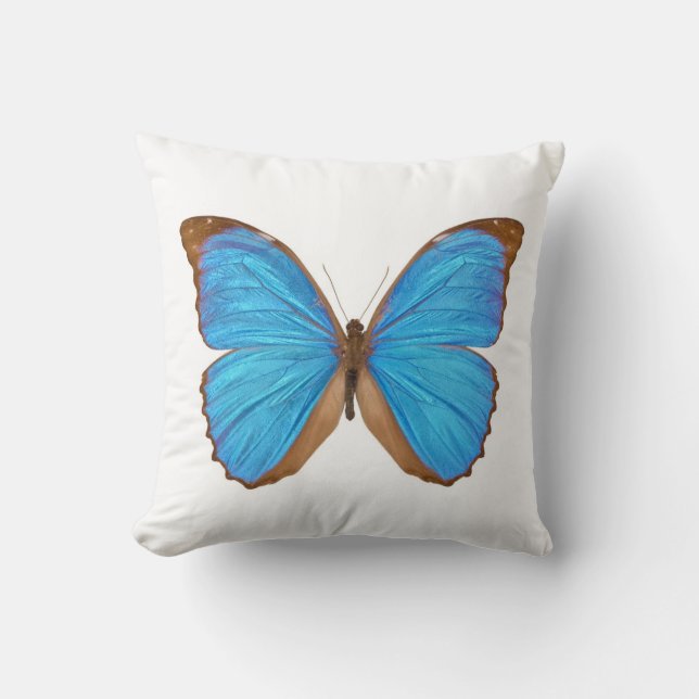 Blauwe Morpho Vlinder Kussen (Voorkant)