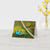 BLAUWE MORPHO VLINDER NOTECARD KAART (Gele Bloem)