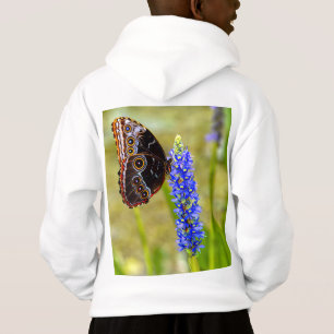 Blauwe morpho vlinder op een moeras orchidee T-Shi