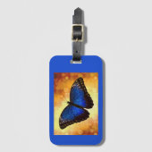 Blauwe Morpho Vlinder op Gouden Bagagelabel (Voorkant (verticaal))