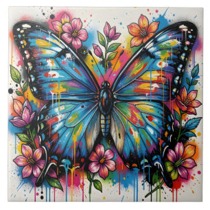 Blauwe Morpho Vlinder Straatkunst Graffiti Grunge Tegeltje