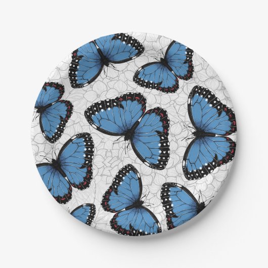 Blauwe morpho vlinders papieren bordje (Voorkant)